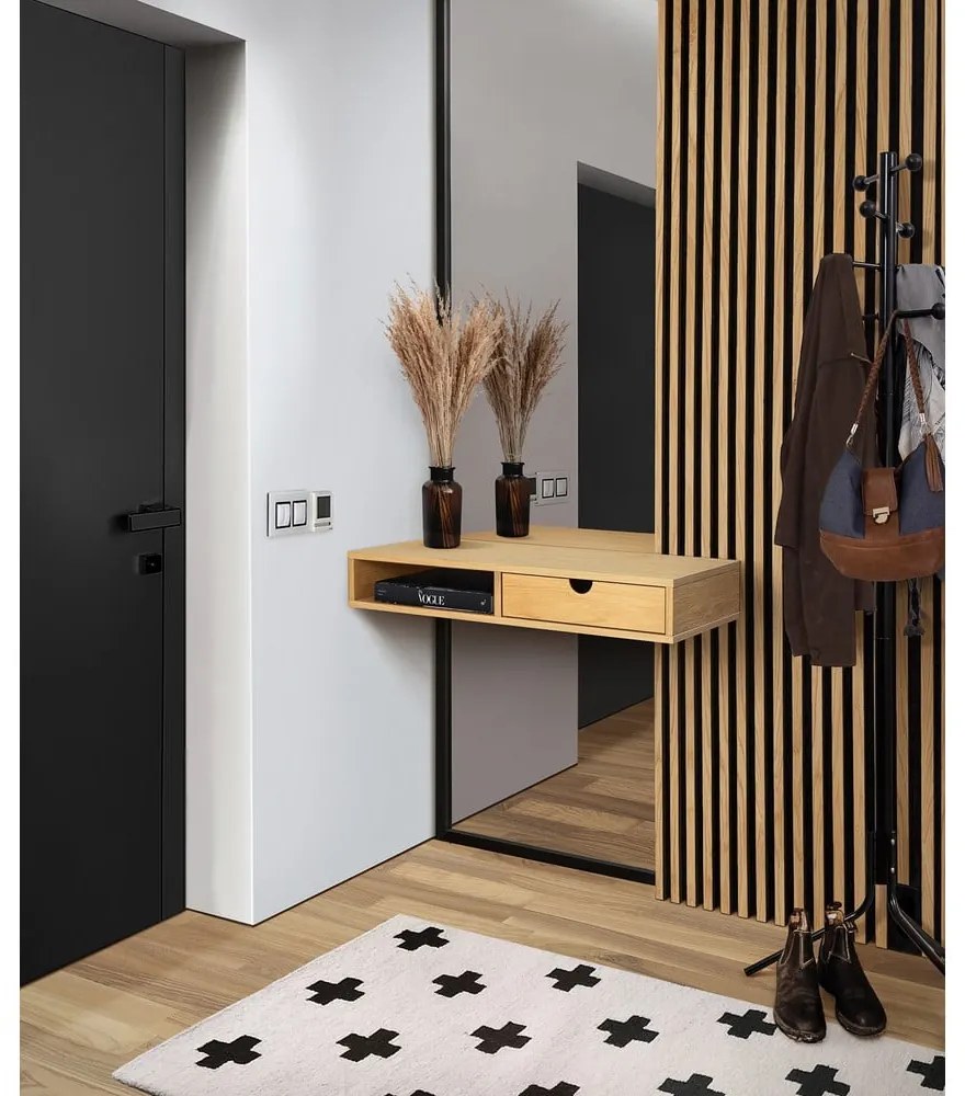 Нощно шкафче в дъбов декор с рафтове в естествен цвят Farsta - Woodman