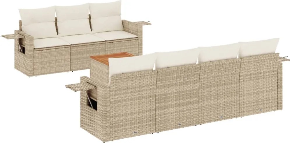 3224469 vidaXL Градински диван с възглавници, 8 части, бежов полиратан