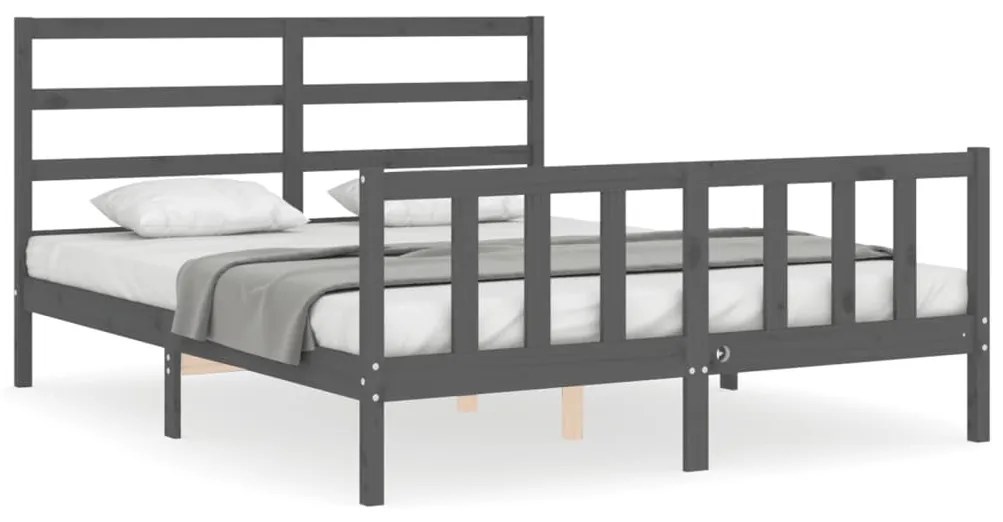 3191913 vidaXL Рамка за легло с табла сива 5FT King Size масивно дърво