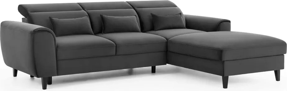 Тъмносив кадифен разтегателен ъглов диван с място за съхранение (десен ъгъл) Foble – ELTAP