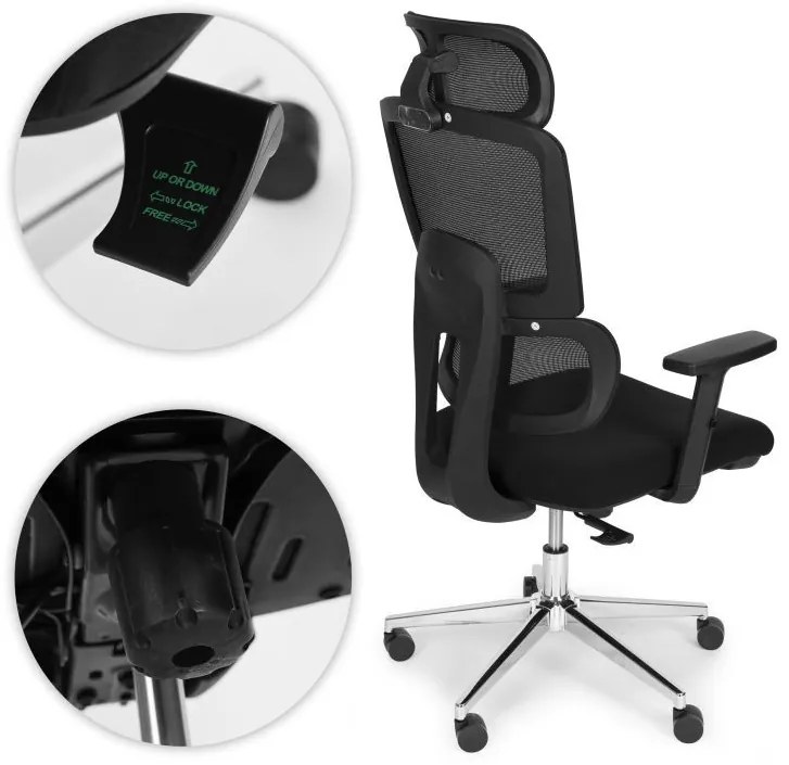 Ергономичен офис стол от мрежа с регулируема облегалка за глава