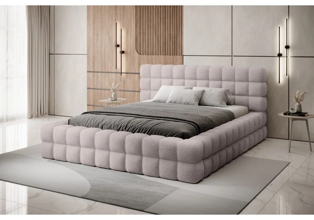 Светлорозово двойно легло 160x200 cm тапицирано с място за съхранение с включена подматрачна рамка Dizzle – ELTAP