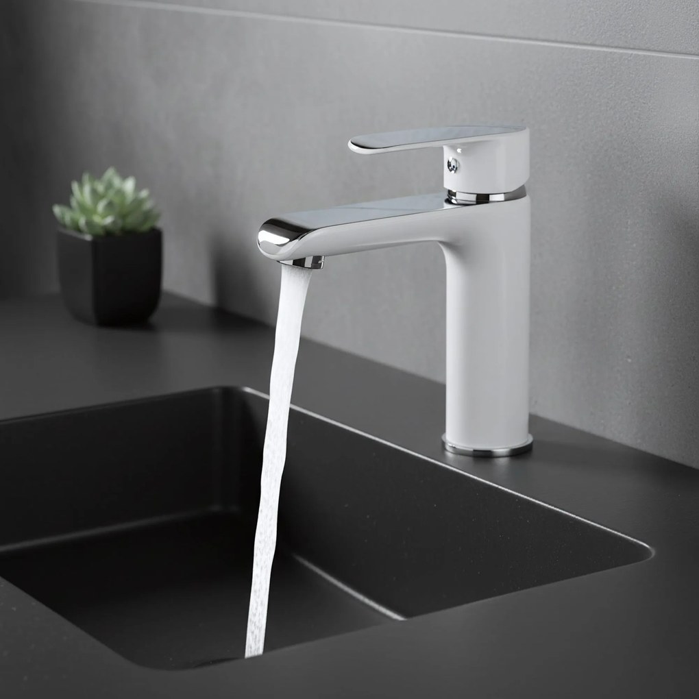 Смесител за мивка REA Bloom White Chrom Low