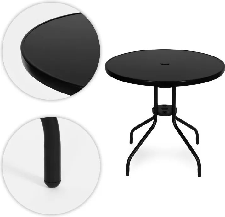 Кръгла градинска маса 80 см с отвор за чадър - черна