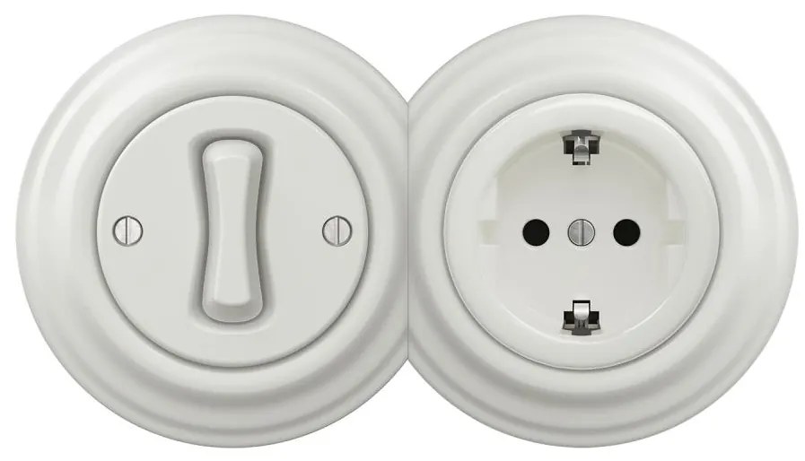 Kliklap - ретро еднополюсен ключ № 1 и SCHUKO розетка 230 V с бяла рамка