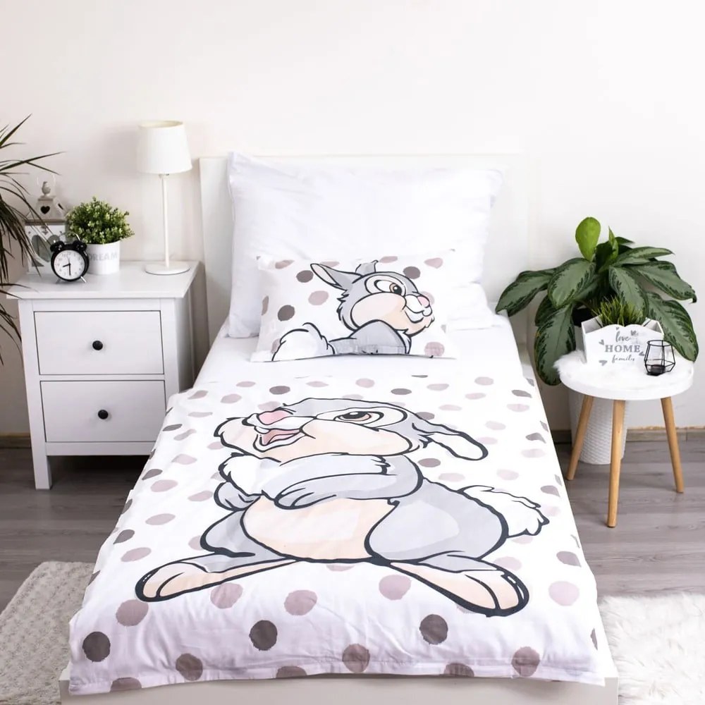 Бяло-сиво памучно детско спално бельо за детско креватче 100x135 cm Thumper "Dots" – Jerry Fabrics