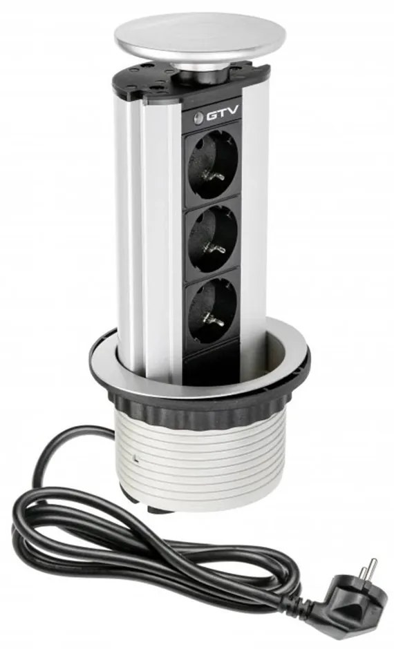 GTV AE-BPW3GS-80 Pull-out контакт за вгражд., 3х Schuko, кабел 1,5 м, сребрист