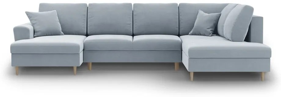 Светлосин кадифен разтегателен ъглов диван с място за съхранение (десен ъгъл/U форма) Kyoto – Cosmopolitan Design