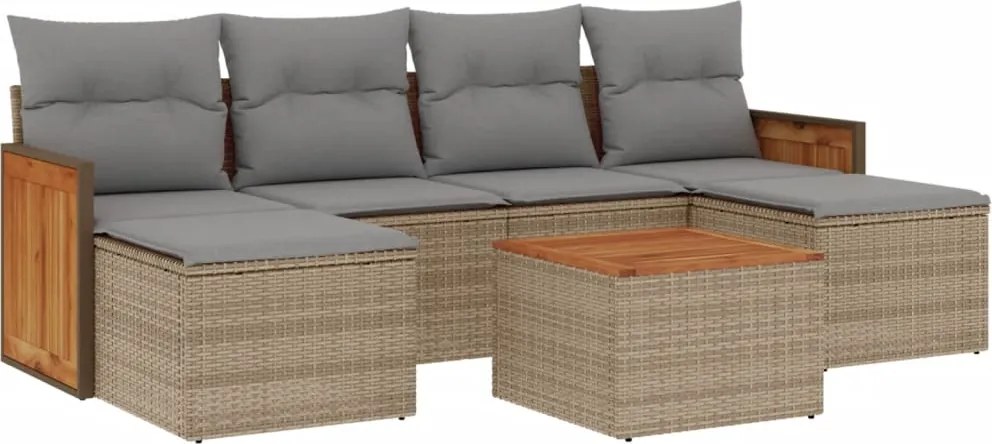 3260309 vidaXL Градински диван с възглавници, 7 части, бежов полиратан