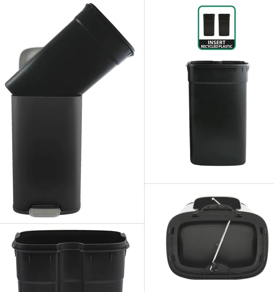 Матово черно стоманено кошче за боклук с педал 50 l Akira – Spirella