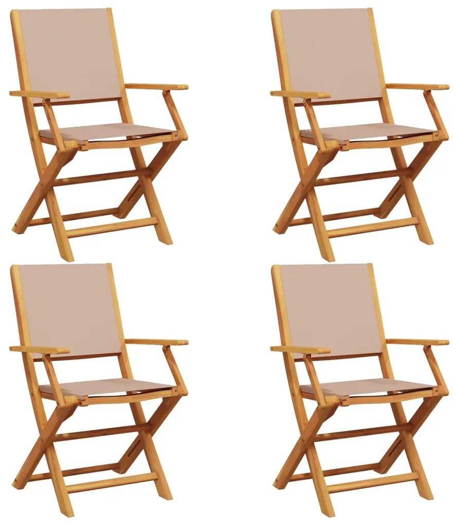 3214580 vidaXL Сгъваеми градински столове, 4 бр, таупе, плат и дърво масив