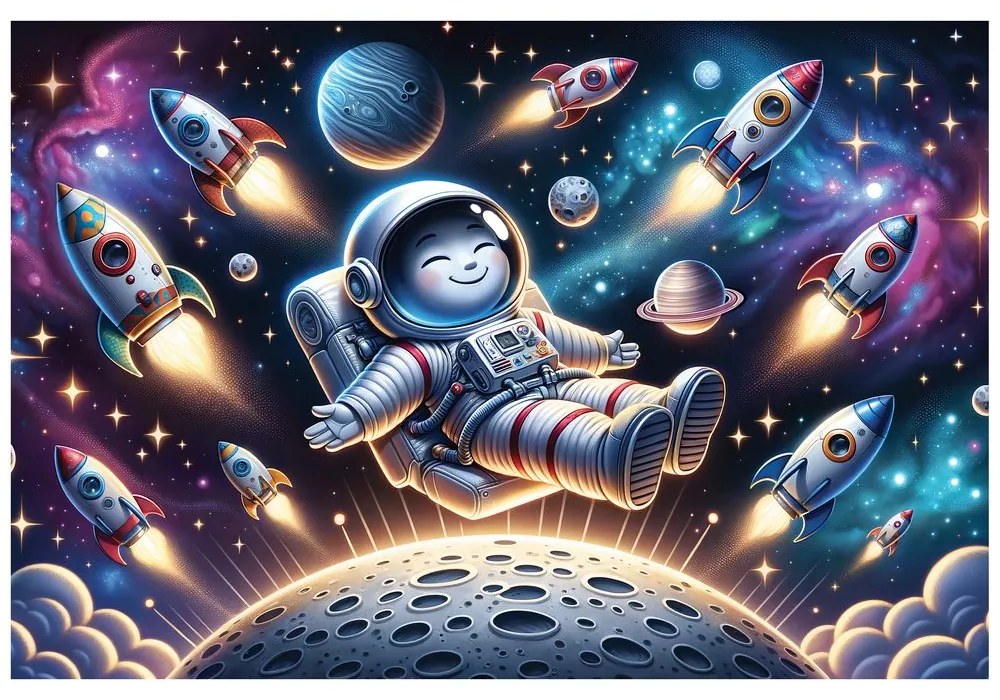 Фототапет – Весел астронавт сред ракети