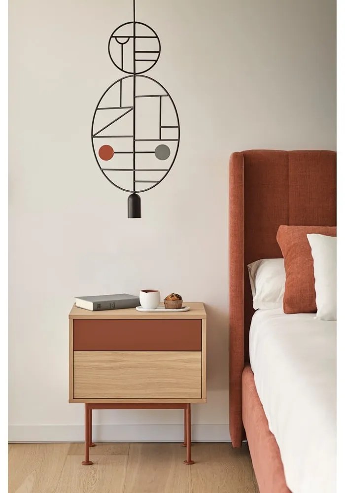 Тухленочервено нощно шкафче с дъбов фурнир Yoko - Teulat