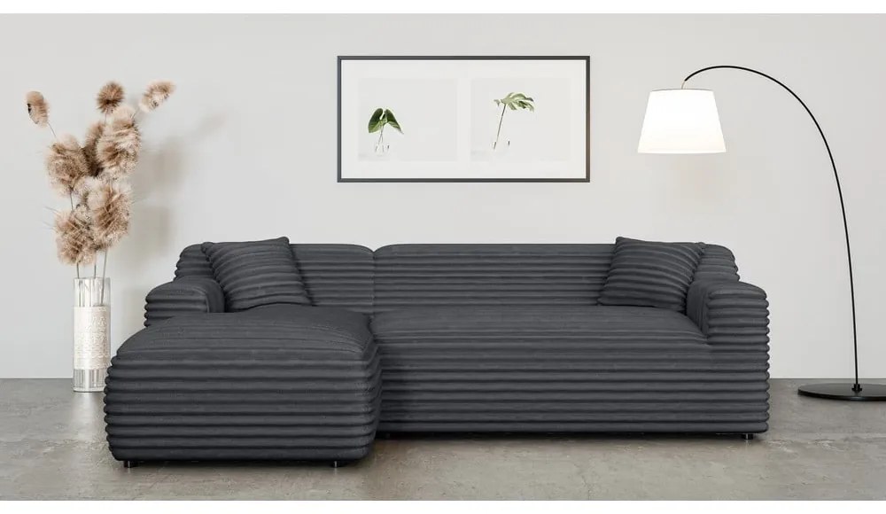 Тъмносив ъглов диван от рипсено кадифе (ляв ъгъл) Martin – Ropez