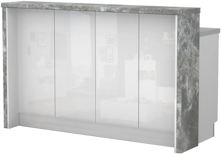 Островна кухненска пейка Raval-Length: 160 cm.-White glossy-Siena Marble