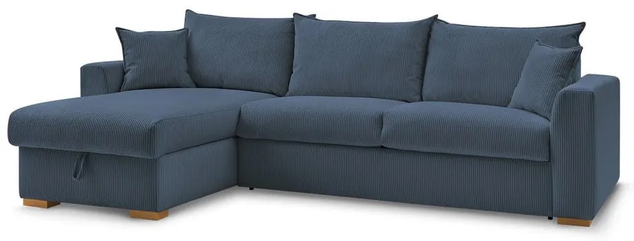 Тъмносин разтегателен ъглов диван от рипсено кадифе (променлив) Augustin – Bobochic Paris