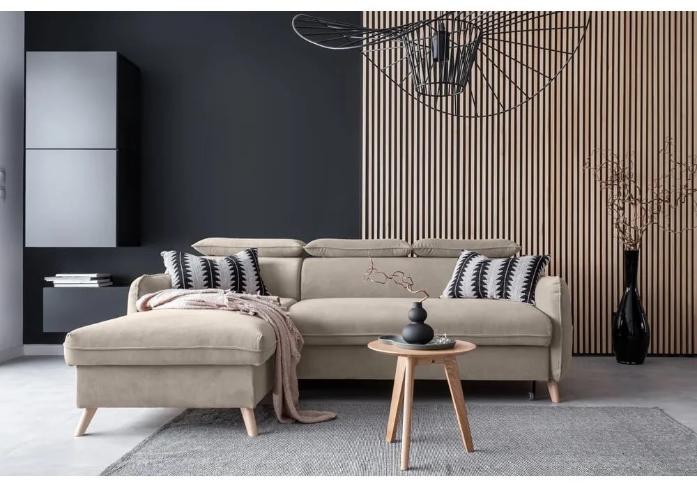 Бежов кадифен ъглов диван (ляв ъгъл) Sweet Harmony - Miuform