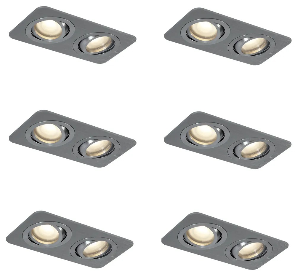 Комплект от 6 заоблени вградени спота Gunmetal GU10 50mm регулируеми IP44 2-светлини - Alberto