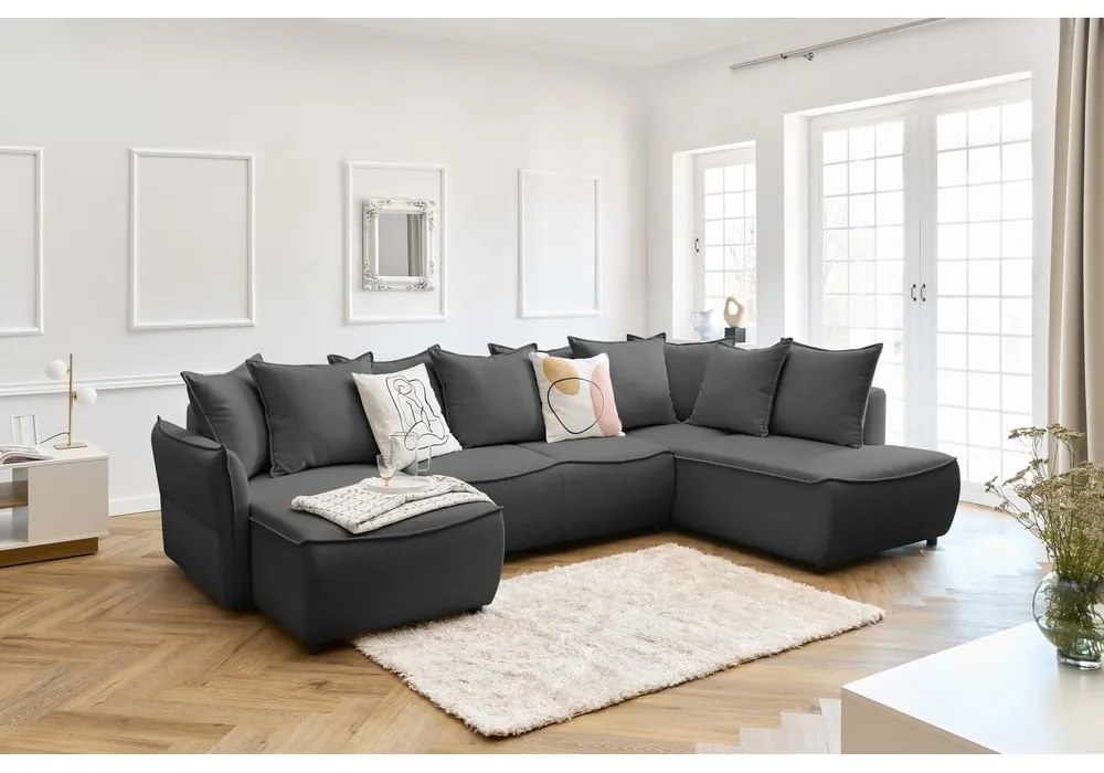 Тъмносив ъглов разтегателен диван (десен ъгъл) Leon - Bobochic Paris