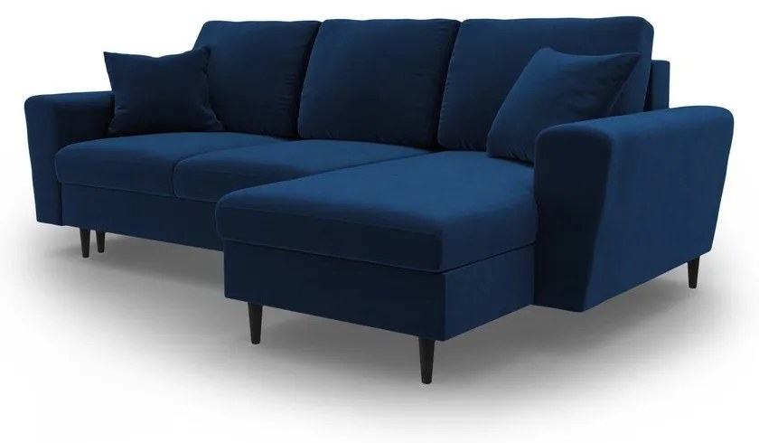 Син кадифен разтегателен ъглов диван с място за съхранение Kyoto – Cosmopolitan Design