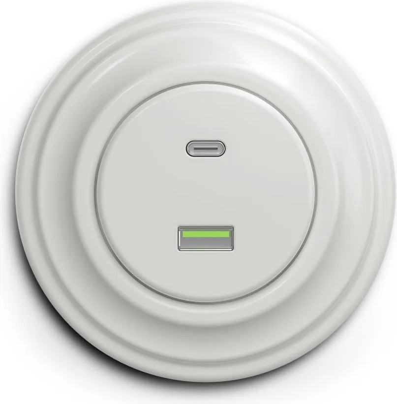 Kliklap - Ретро USB контакт A+C с рамка от бяла керамика