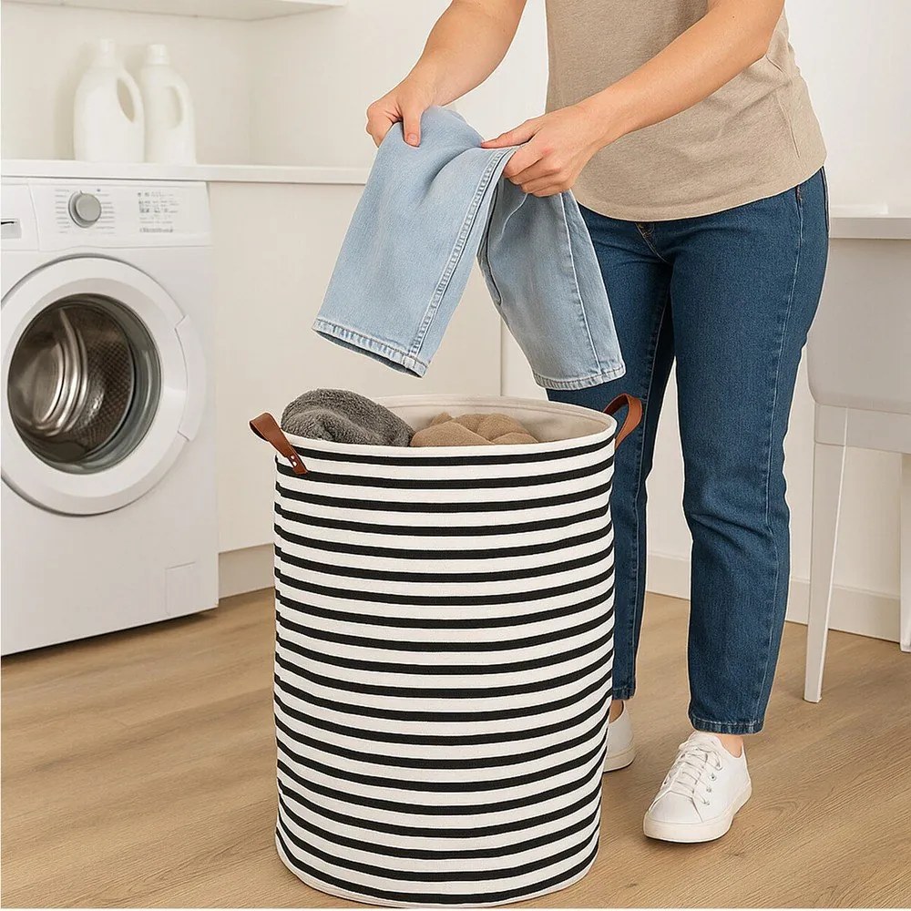 Черно-бял текстилен кош за пране 54 l Stripe – Premier Housewares