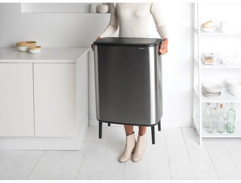 Кош за боклук Brabantia Bo Touch Hi 1001265, 2x30 л, Плътно прилепване към стена, Реглаж на краката, Устойчив на отпечатъци, Инокс/мат