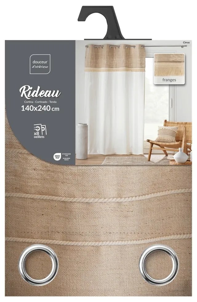 Бяло/кафяво перде със смес от юта 140x240 cm Cirrus – douceur d'intérieur
