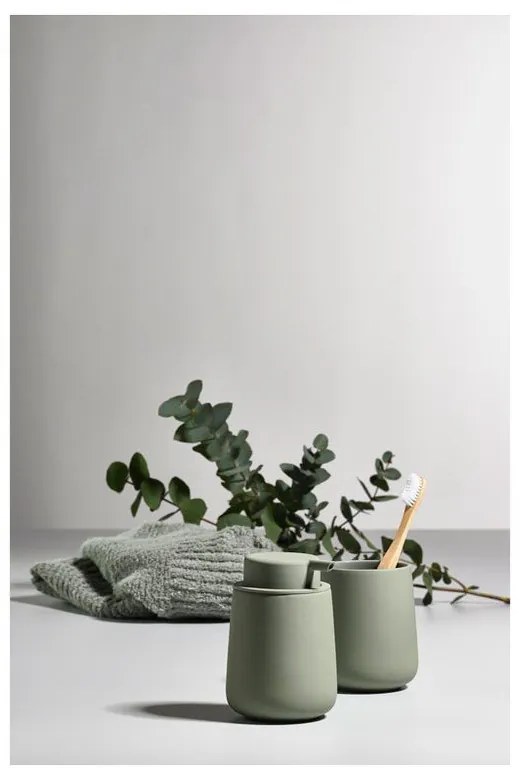 Зелена керамична чаша за четки за зъби Nova One - Zone