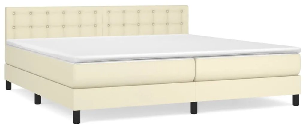 3141145 vidaXL Боксспринг легло с матрак, кремаво, 200x200 см, изкуствена кожа