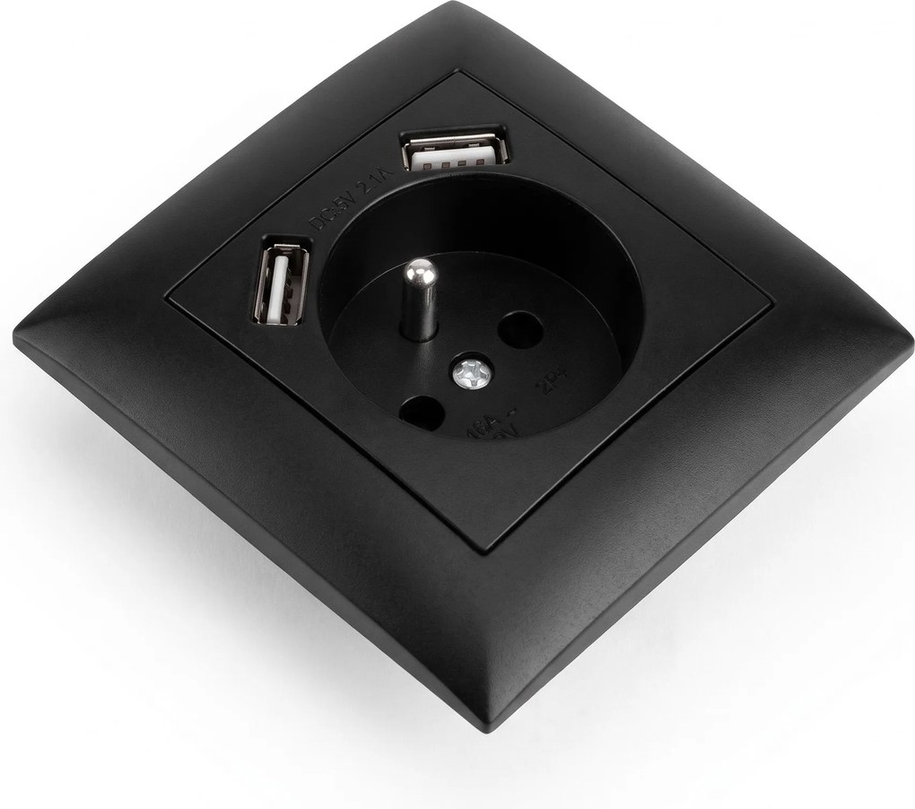 Единичен контакт със заземяване + 2x USB-A OSTE JNH003-G Black