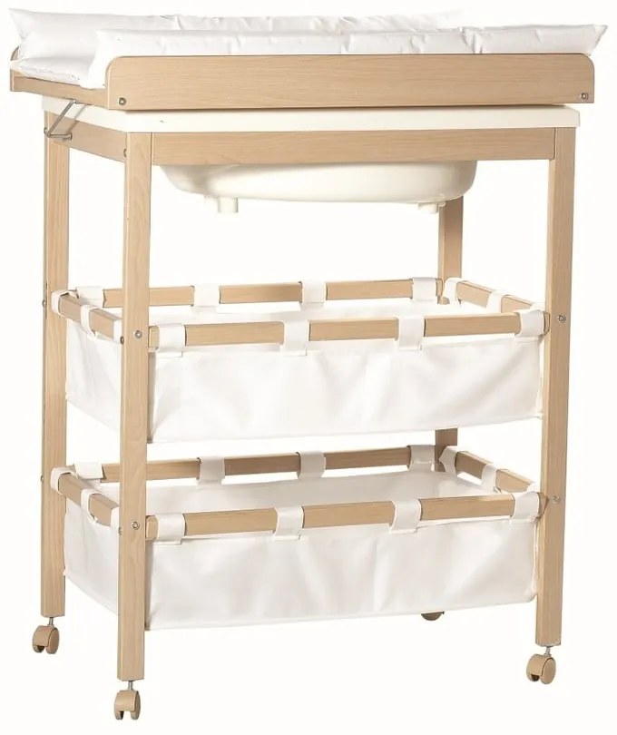 Маса за повиване от декор от бреза в бял и естествен цвят Baby Pool – Roba