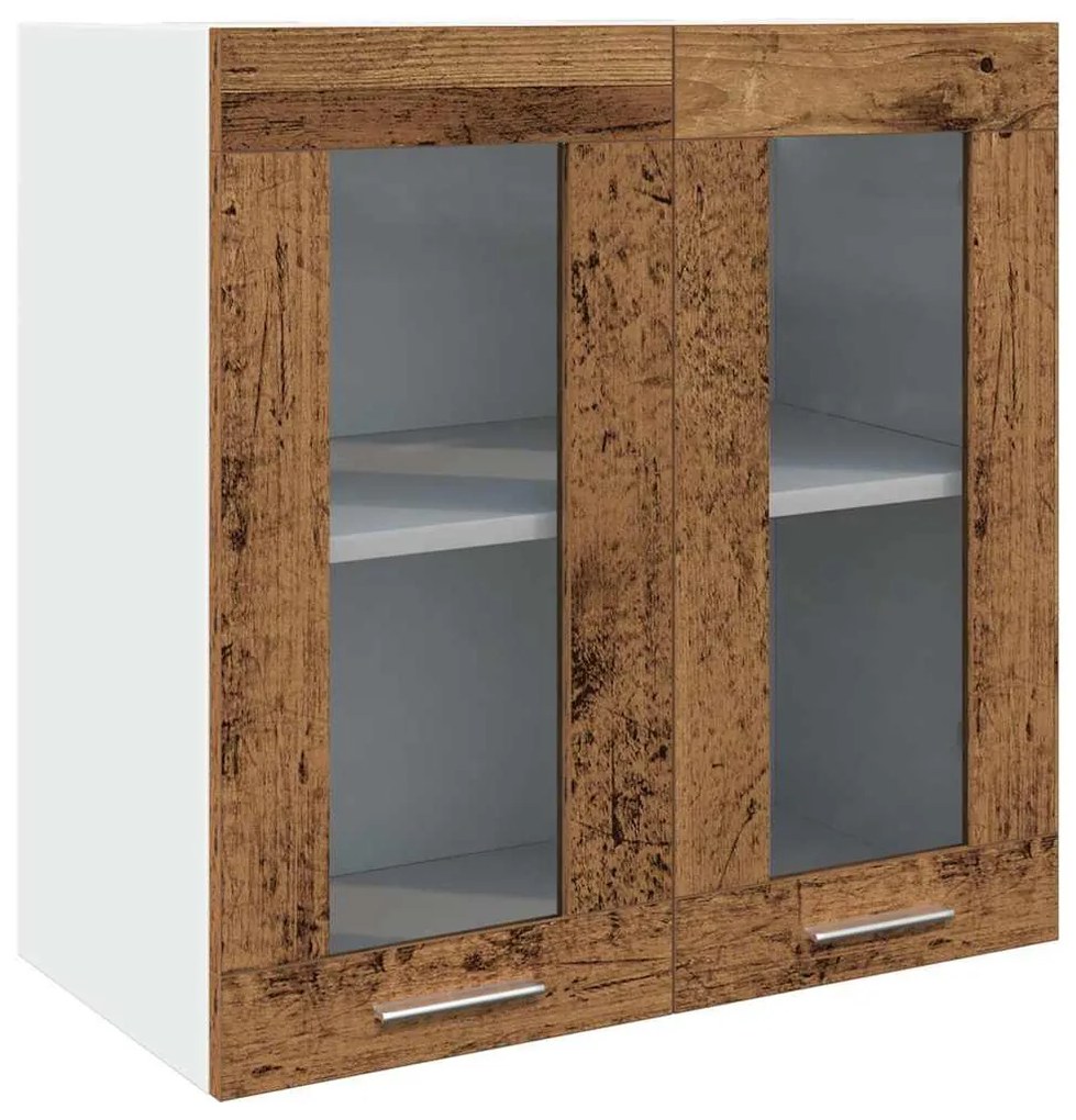 856167 vidaXL Кухненски стенен шкаф "Lyon" със стъклена врата, старо дърво, 60x31x60 см