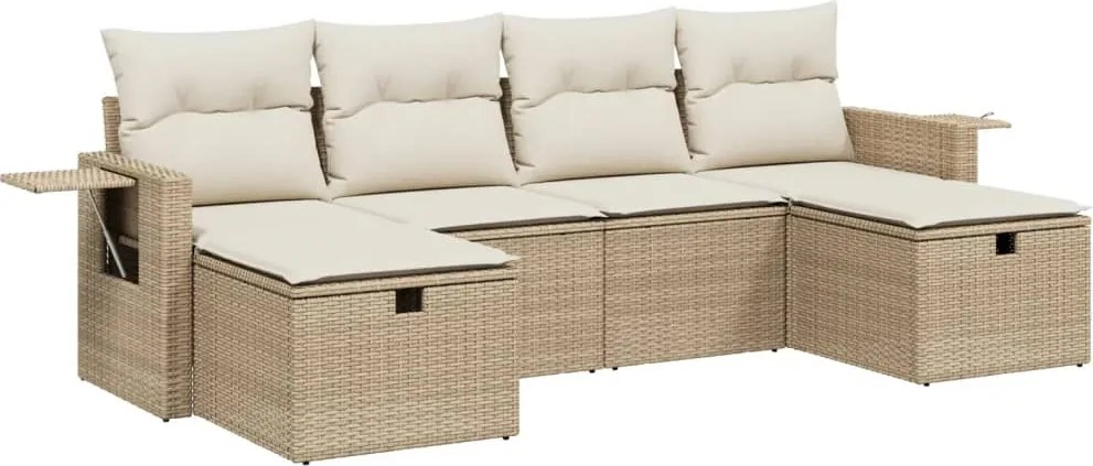 3263854 vidaXL Градински диван с възглавници, 6 части, бежов полиратан