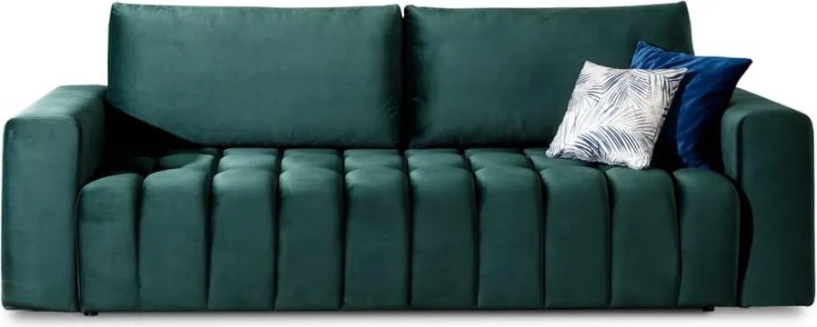 Тъмнозелен кадифен разтегателен диван с място за съхранение 247 cm Lazaro – ELTAP