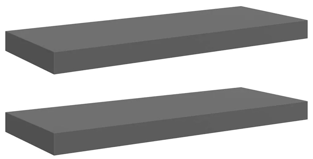 323791 vidaXL Окачени стенни рафтове, 2 бр, сив гланц, 60x23,5x3,8 см, МДФ