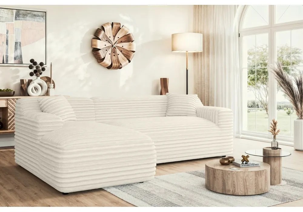 Кремав ъглов диван от рипсено кадифе (ляв ъгъл) Martin – Ropez