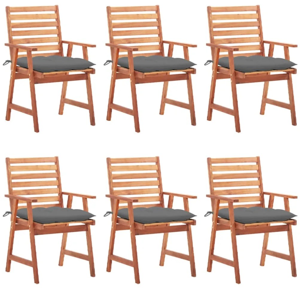 3078363 vidaXL Градински трапезни столове, 6 бр, с възглавници, акация масив