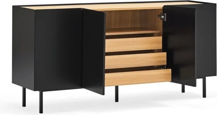Черен нисък скрин от декор от дъб 165x78 cm Arista – Teulat