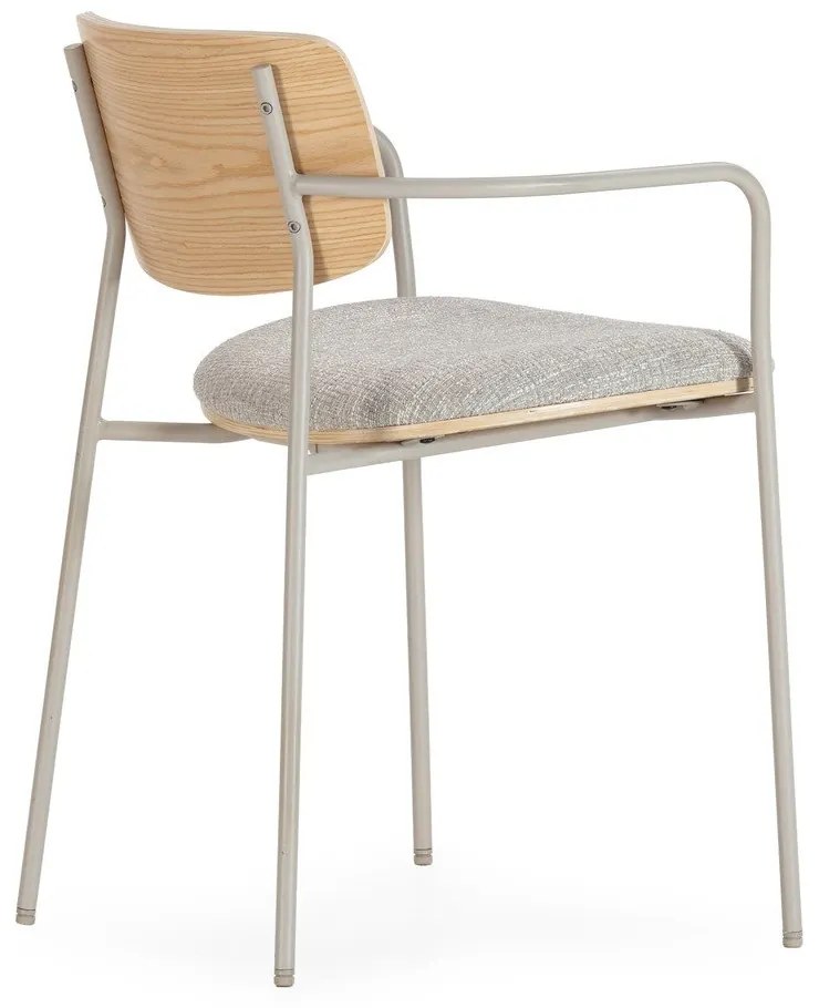 Светлосиви/в естествен цвят тапицирани трапезни столове в комплект с подлакътници Nour – MOME