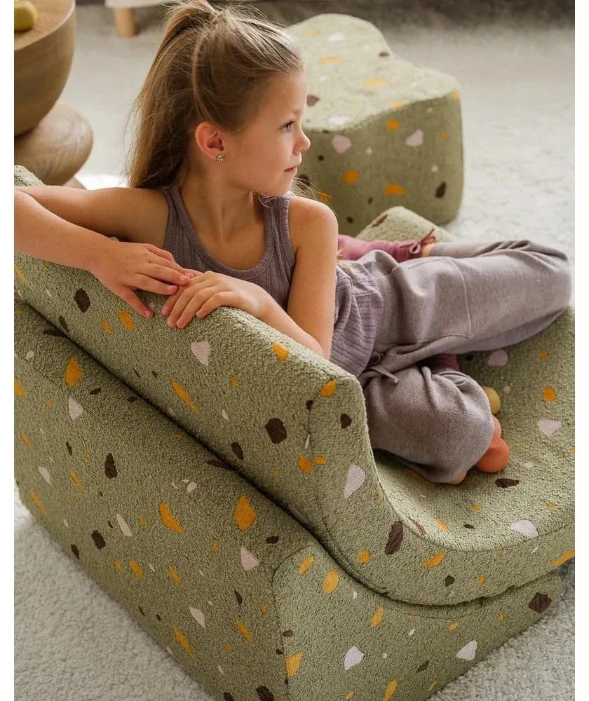 Зелен детски стол от букле и шенил Terrazzo Moon – Wigiwama