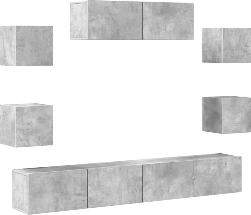 3114521 vidaXL Комплект ТВ шкафове от 7 части, бетонно сив, инженерно дърво