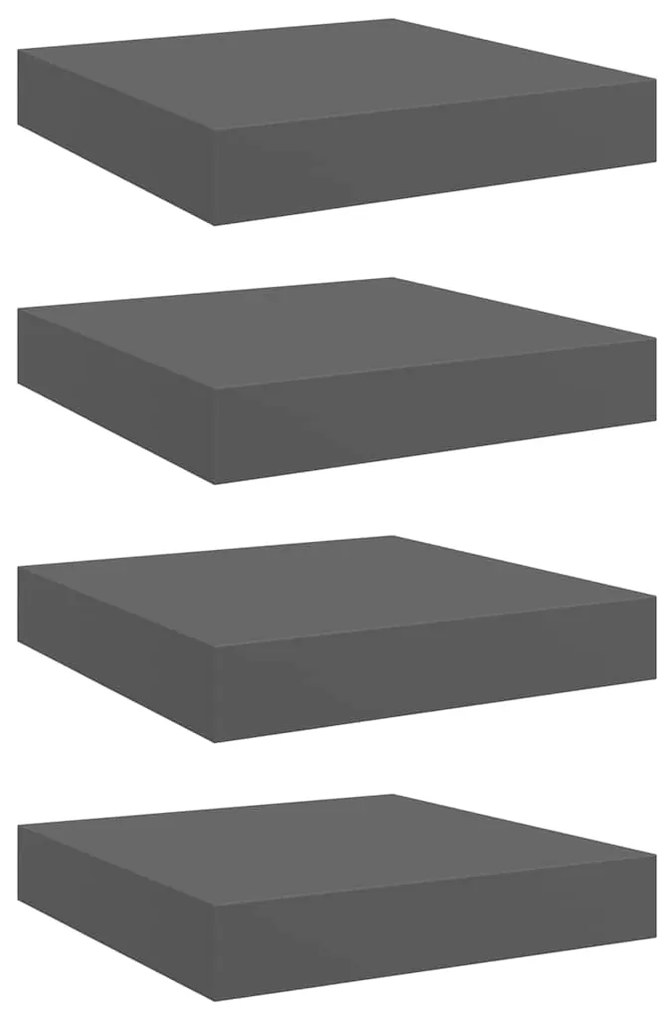 323783 vidaXL Окачени стенни рафтове, 4 бр, сив гланц, 23x23,5x3,8 см, МДФ