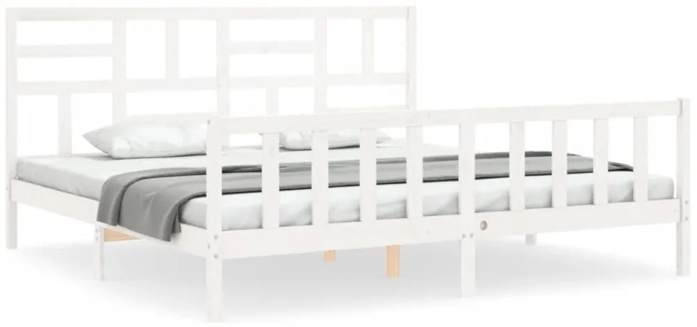 3193092 vidaXL Рамка за легло с табла бяла Super King Size дърво масив