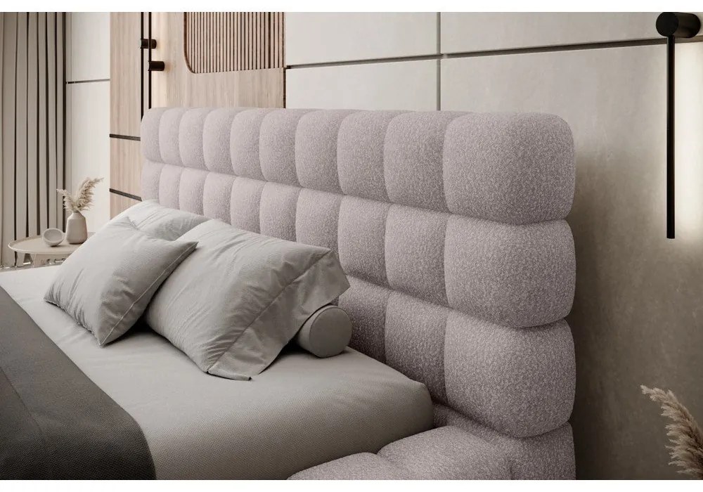 Светлорозово двойно легло 140x200 cm тапицирано с място за съхранение с включена подматрачна рамка Dizzle – ELTAP