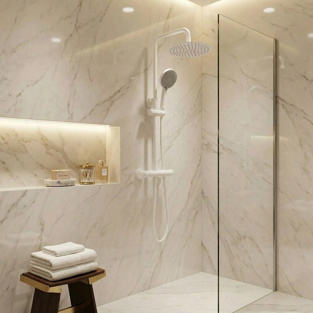 Душ комплект без чучур с термостат Rea Lungo White