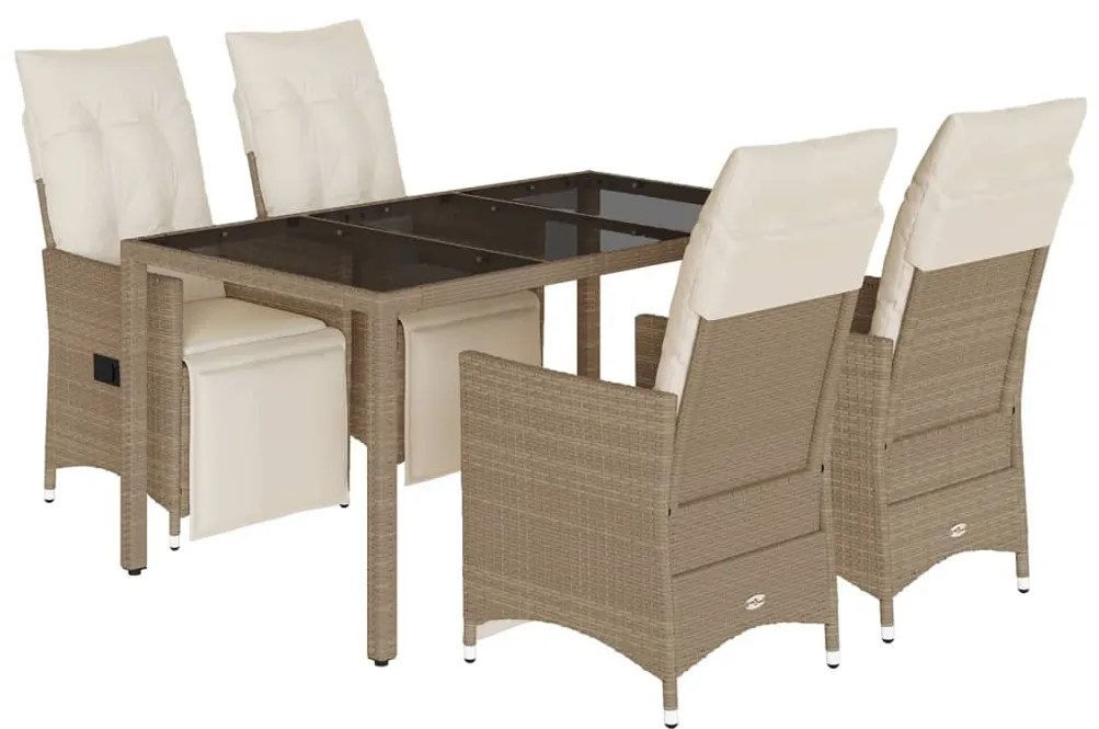 3276939 vidaXL Градински бистро комплект с възглавници 5 части бежов полиратан