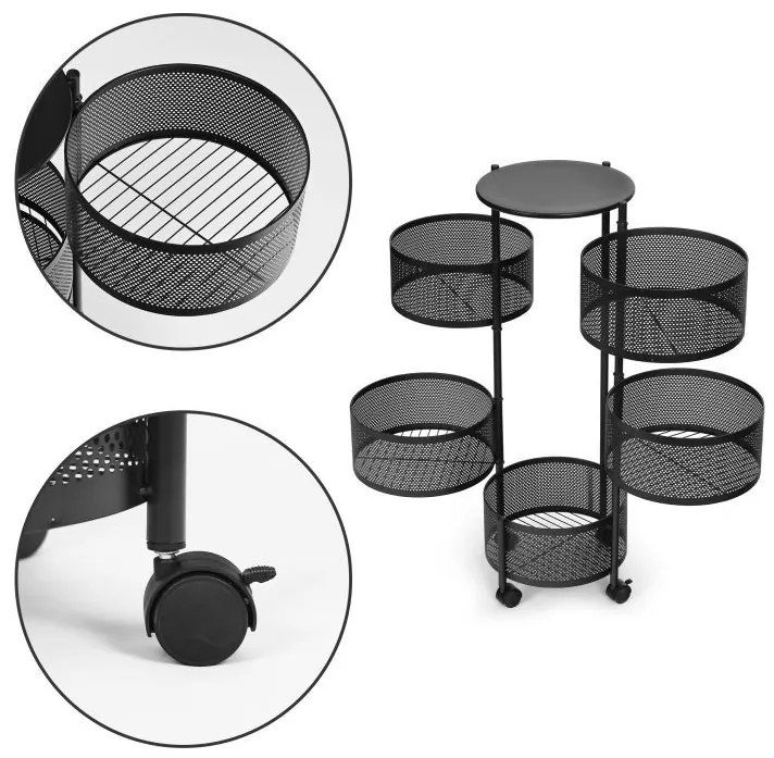 Рафт с кошници в черно на колела