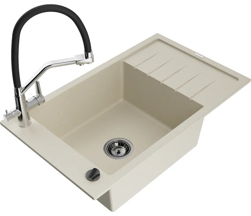 Mexen Elias гранитна мивка с 1 корито с отцедник и кухненски смесител Duo,