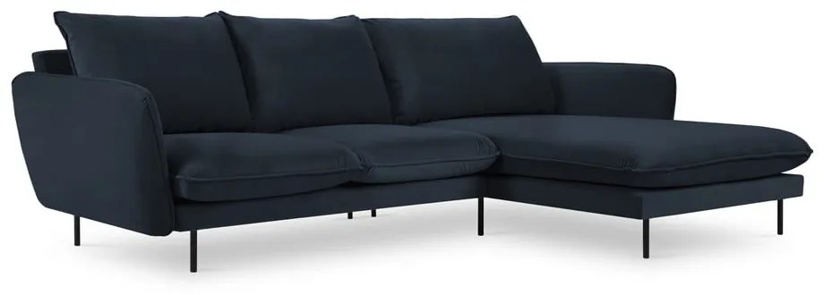 Тъмносин ъглов диван от кадифе (десен ъгъл) Vienna - Cosmopolitan Design